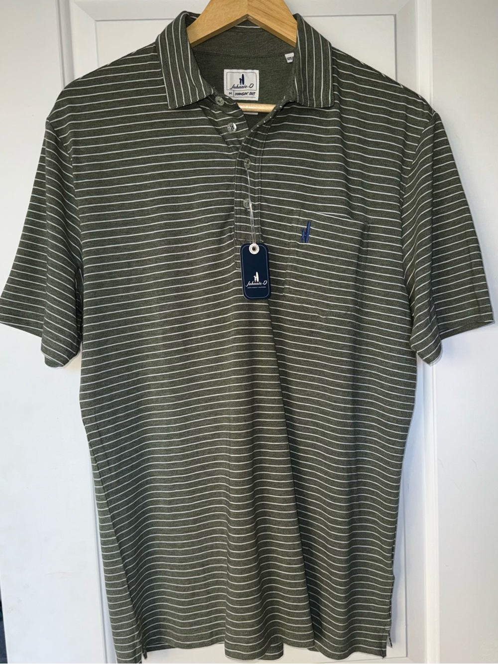 johnnie-O Hangin' Out "Ryan" Cotton/Modal Striped Polo Shirt in Oxford Green